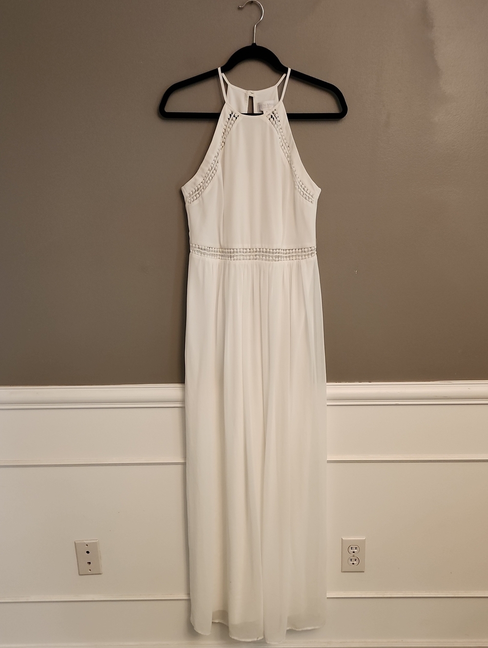 Bisou Bisou White Halter Dress with Crochet Detail